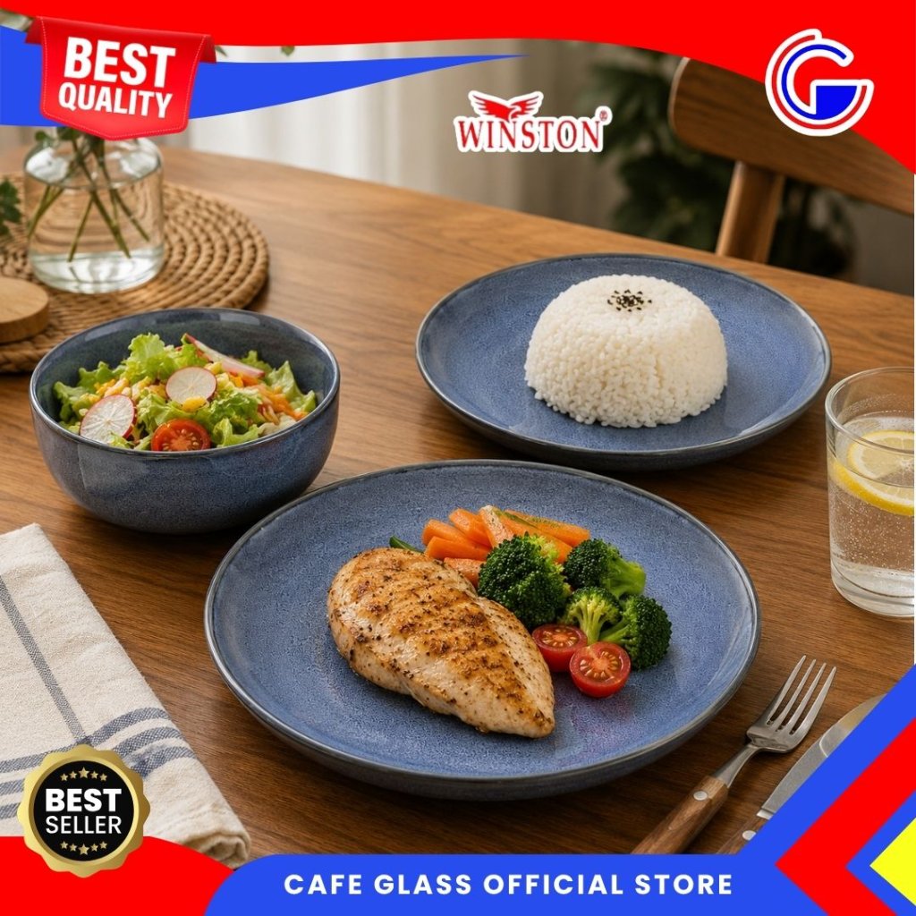 Dinner Set Keramik -  Piring Makan Mangkuk Tableware Cafe Hotel Restoran Aesthetic - Abu Glasir Winston