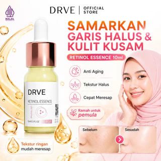 DRVE Retinol Essence Retinol Serum Wajah Anti Aging Niacinamide Brightening Serum Mencerahkan Wajah Kulit Kusam Glowing Samarkan Garis Halus Kerutan Menghaluskan Tekstur Skin Barrier Pemula Skincare Malam