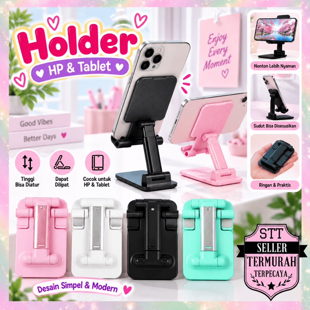STT Stand Holder HP Lipat Phone Holder Foldable Universal Dudukan Handphone Meja Adjustable Desain Simpel Fungsional