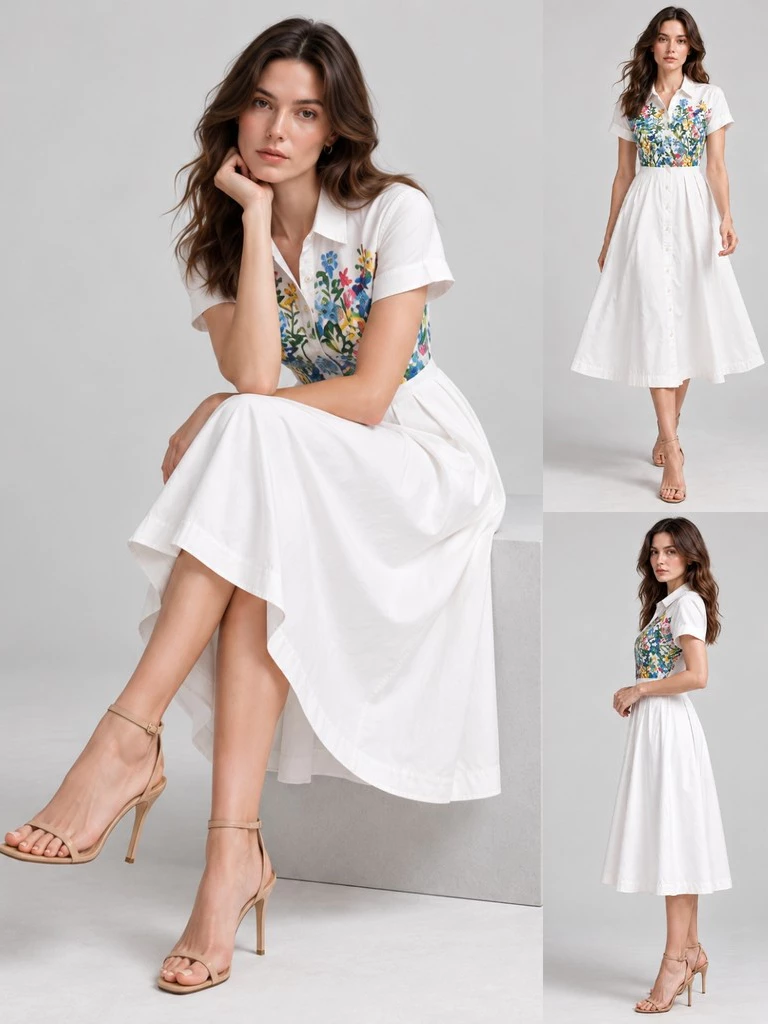Midi Dress Wanita Motif Bunga KL Floral Print Midi Shirt Dress - 3347