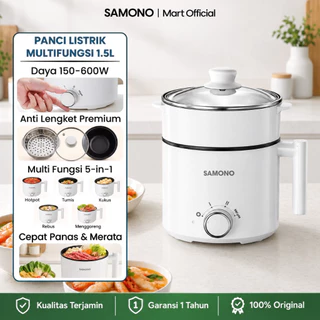 SAMONO Panci Listrik 1,5 L 150W Anti Lengket Low Watt Steamer Multifungsi Panci Elektrik Serbaguna Kukus Rebus Hotpot DG04S Garansi