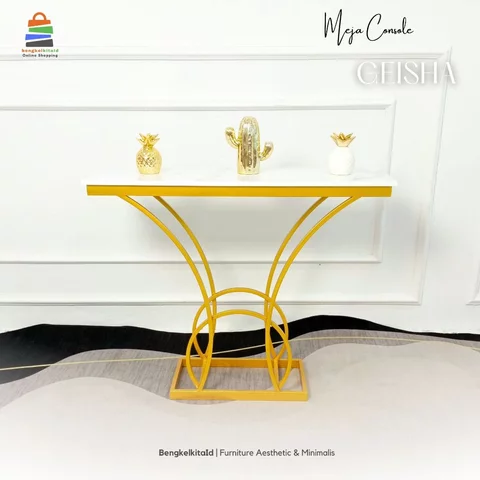 Meja Konsol Hias Geisha Aesthetic Mewah Ruang Tamu Foyer Gold Premium - Bengkelkita.id