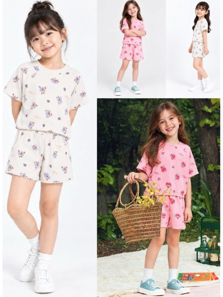 Setelan Atasan Lengan Pendek & Celana Pendek Anak TPN Girls Kyoni Waffle All-Over Graphic Setup - 3219