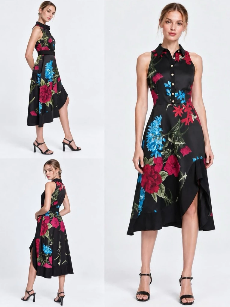 Dress Midi Wanita KL Women's Flower Print Midi Dress - 3307