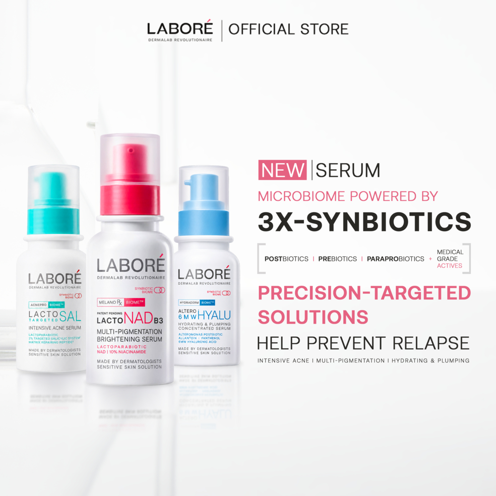 LABORE Serum SynbioticBiome All Series Dermalab Revolutionaire Sensitive Skin Care Skincare - Multi-Pigmentation Brightening Serum 20ml or 7ml/Intensive Acne Serum 20ml or 7ml/Hydrating & Plumping Concentrated Serum 20ml - Serum untuk semua tipe kulit
