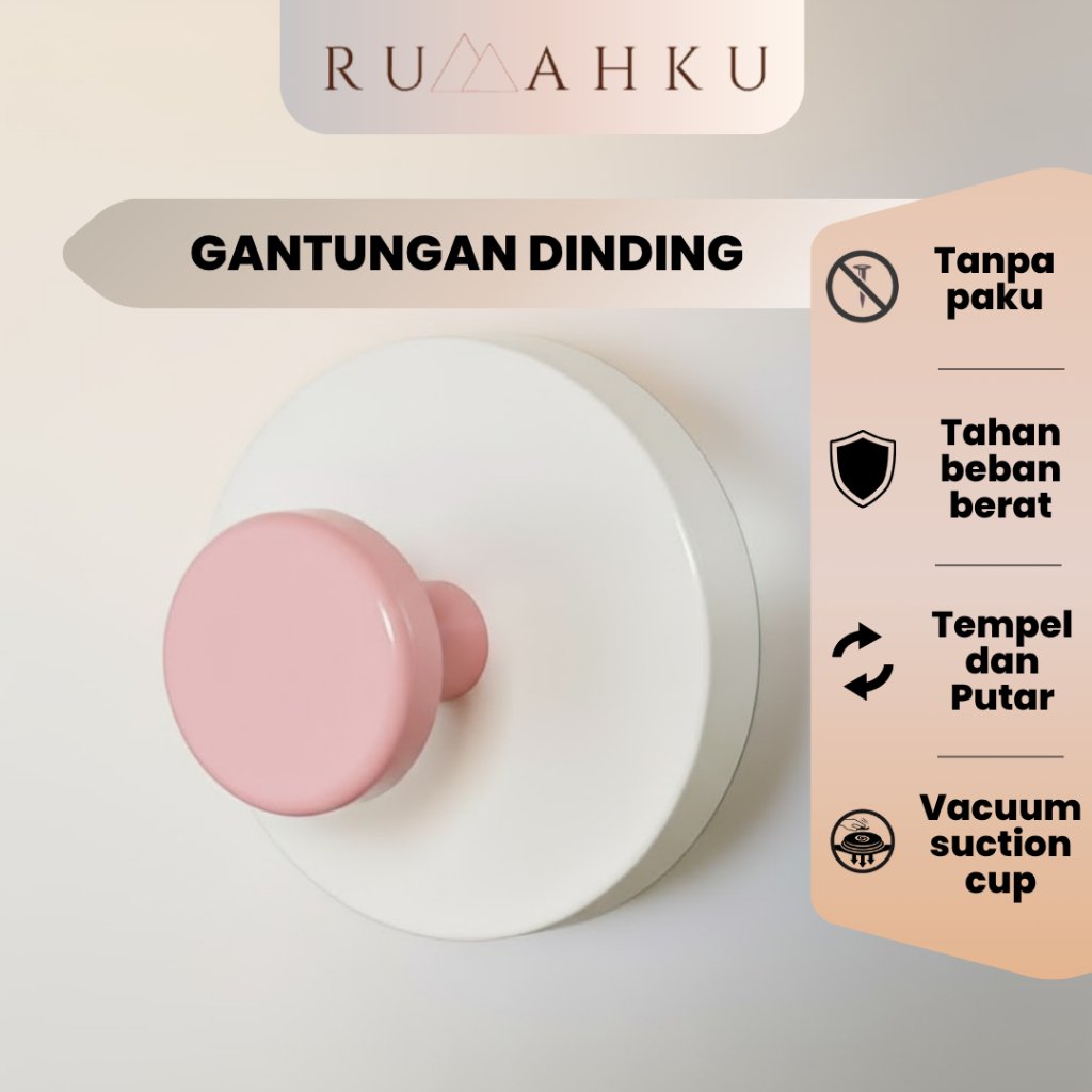 RUMAHKU Gantungan Dinding Serbaguna Teknologi Vakum Anti Perforasi Pengait Baju Hook Kamar Mandi Gantungan Pintu Tas Kunci