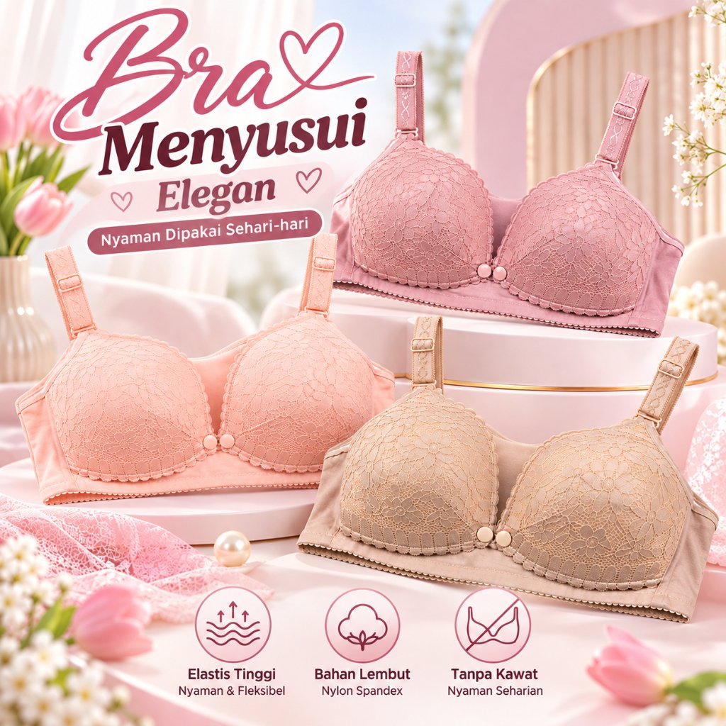 POLINI Bra Menyusui tanpa Kawat Cup C Nursing Bra Maternity G681