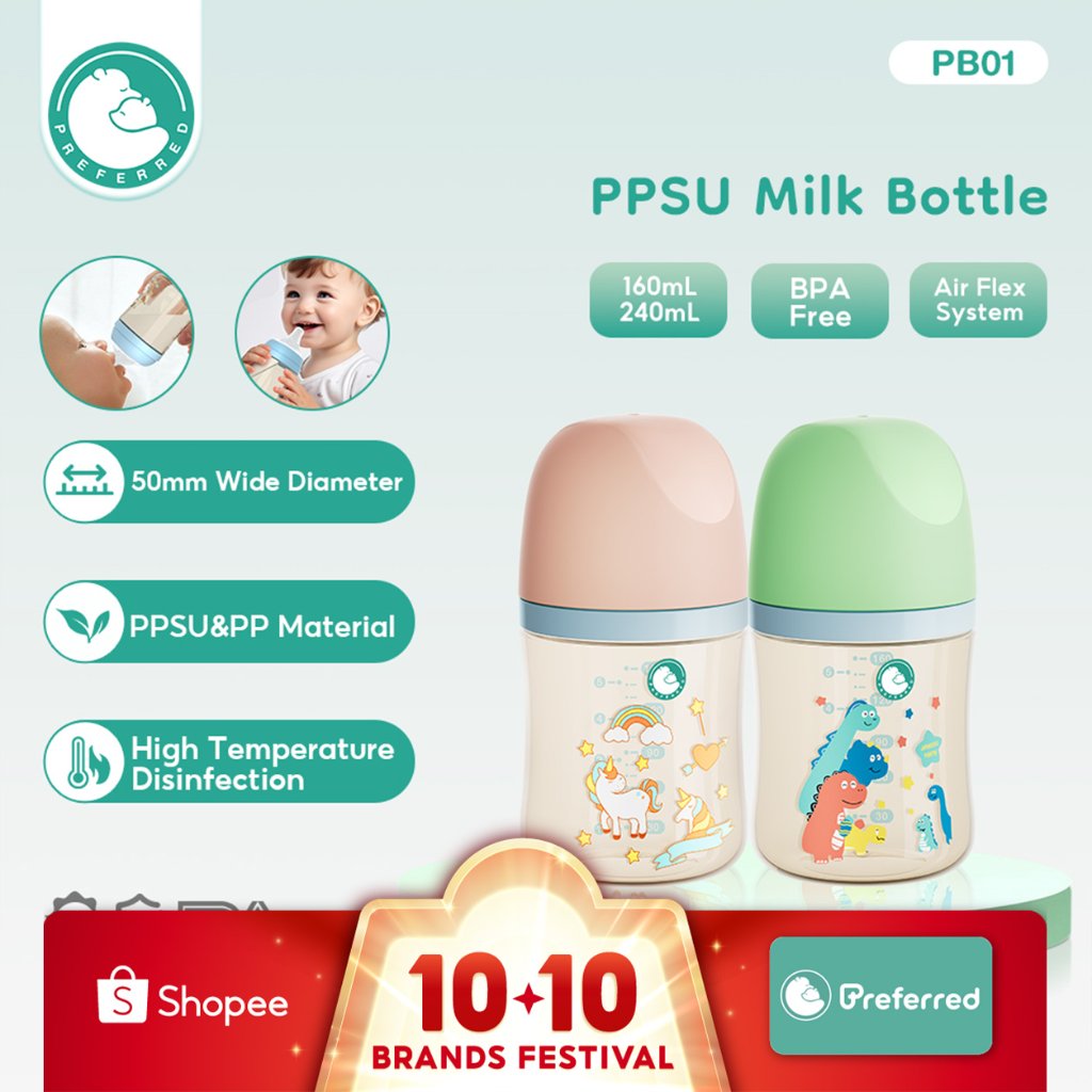 [PPSU Asli]Preferre Botol Susu bayi PPSU BPA Free Pola kartun Soft Silicone Nipple Anti Bocor Botol Minum Bayi 160ML Dot PB01