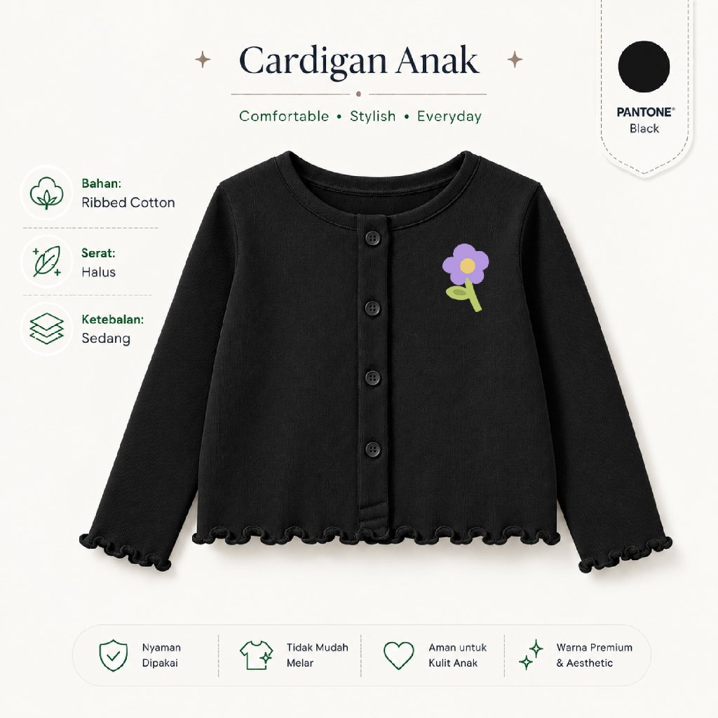 Jual Cardigan Ruffle Crop Anak 3-13 Tahun Ribbed Cotton Serat Halus ...