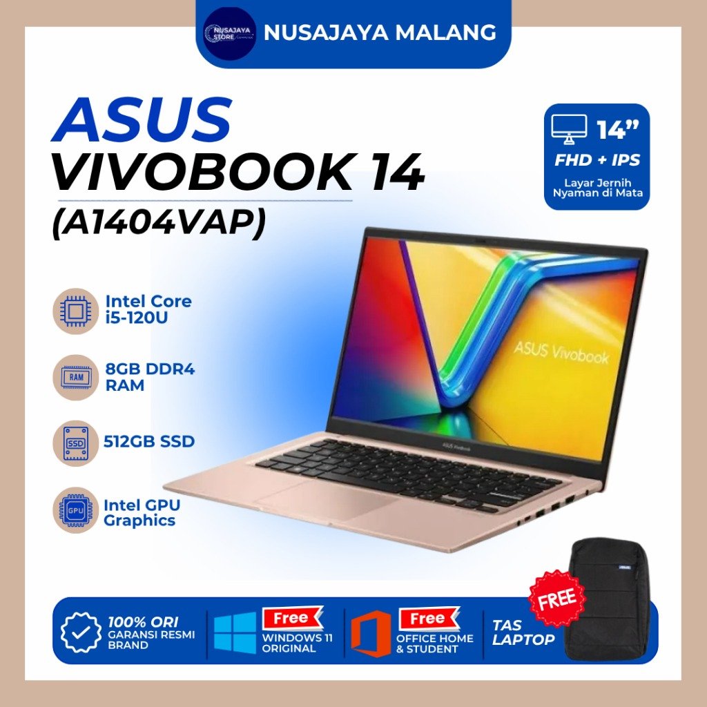 Jual ASUS Vivobook 14 A1404VAP-VIPS Intel Core 5-120U 8GB 512GB 14