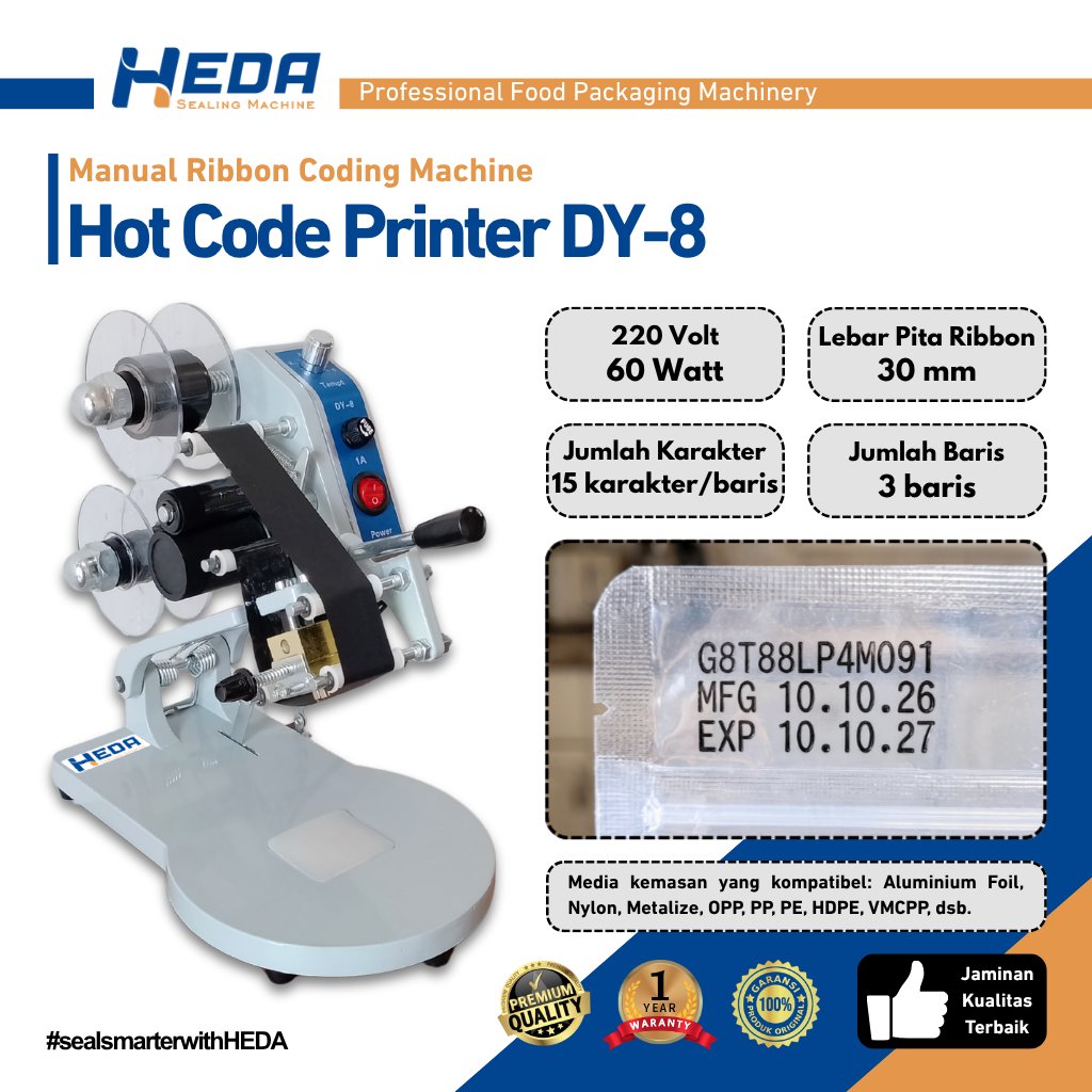 Jual Heda Hot Code Printer DY-8 / Mesin Cetak Tanggal Expired ...