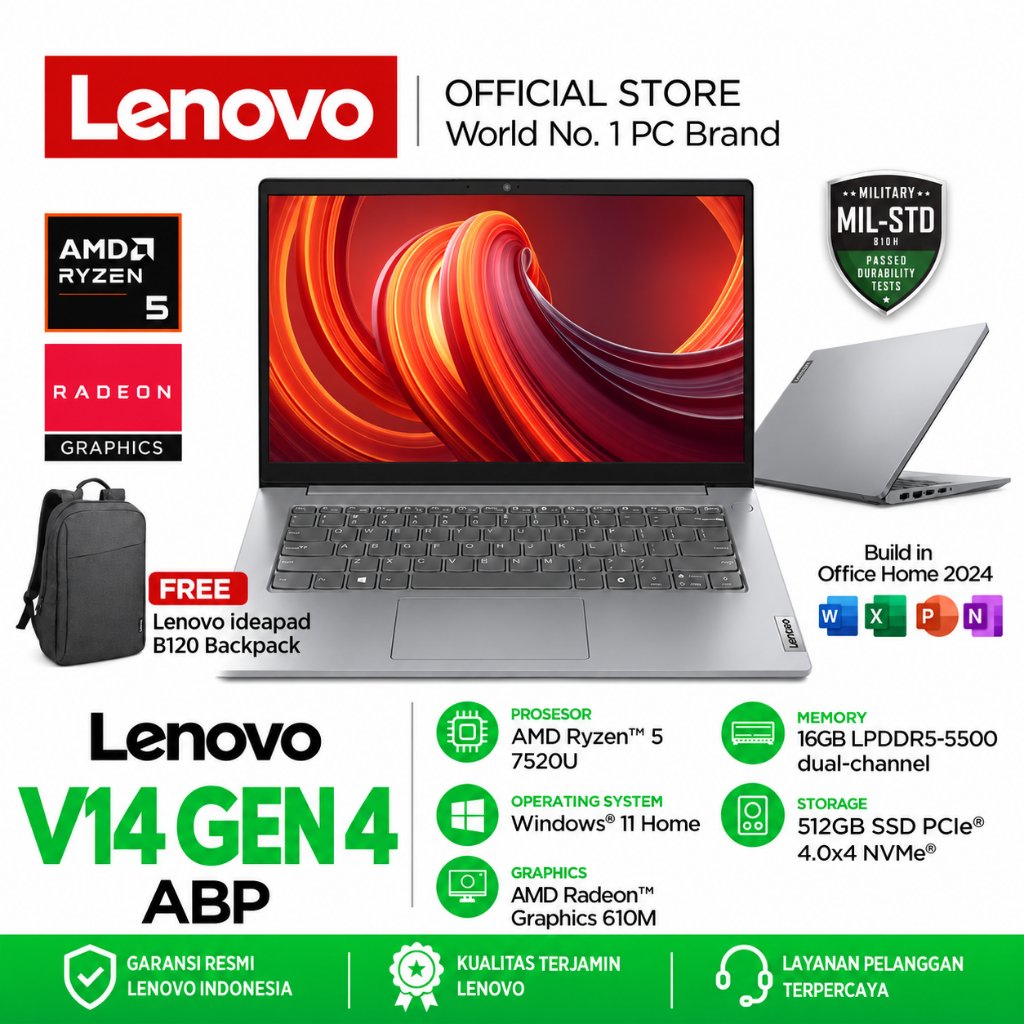 Jual Lenovo V14 Gen 4 ABP AMD Ryzen 5 7520U 16GB 512SSD Windows 11