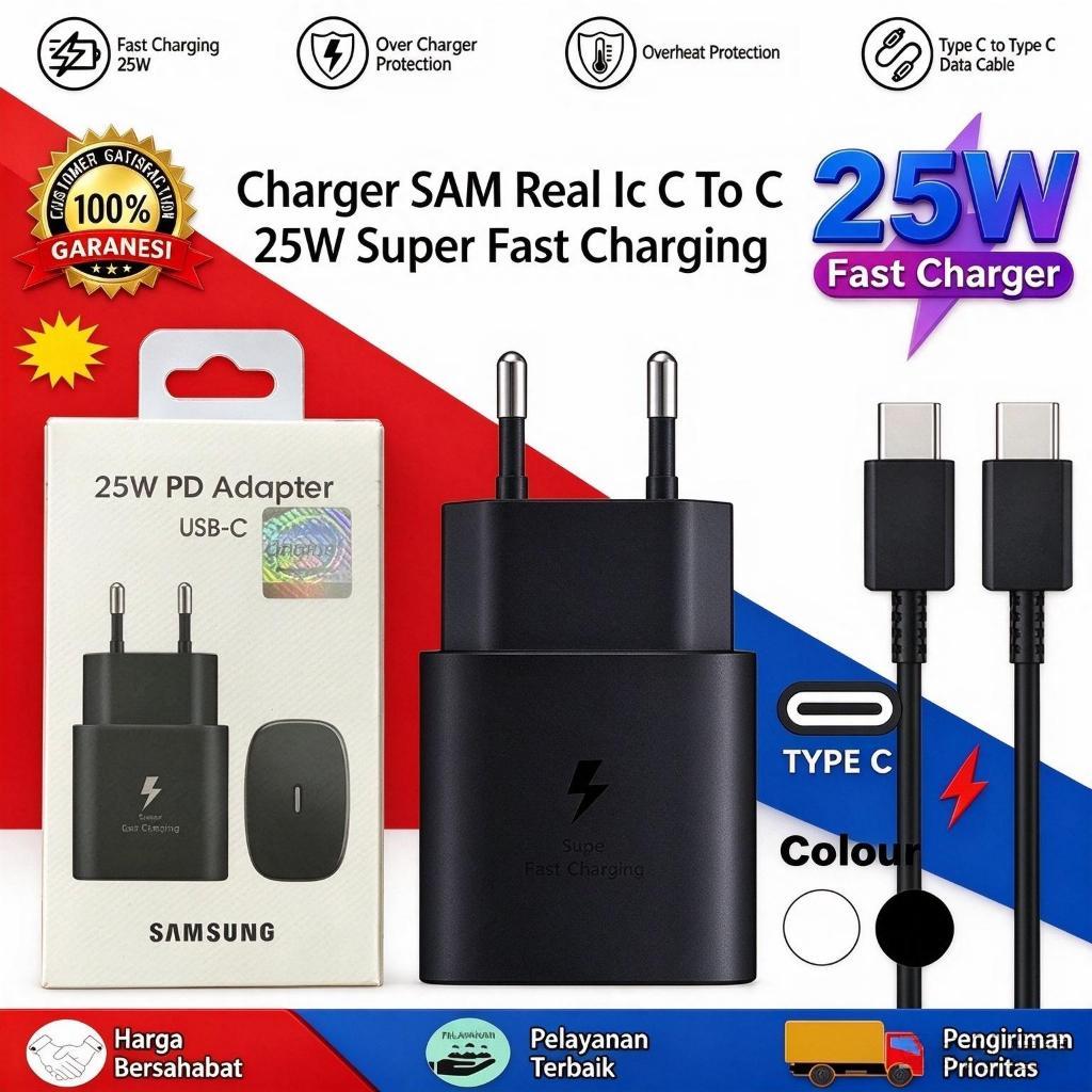 Charger Samsung 25W 45W Super Fast Charging Real IC Adaptor Type C + Kabel C to C 3A 5A Aman Proteksi Garansi 1 Tahun