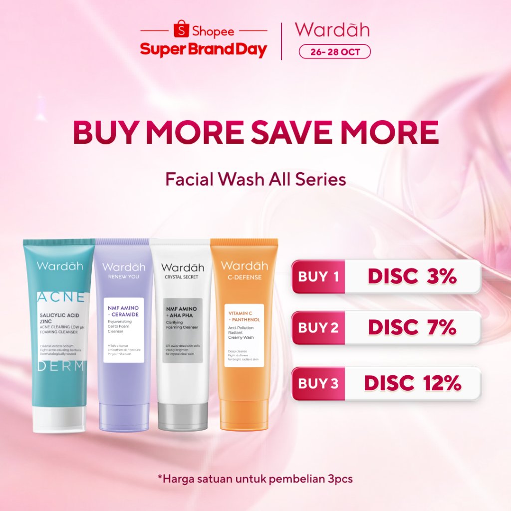 WARDAH Facial Wash All Series - Acnederm, C-Defense, Lightening Lightplus, Perfect Bright Now, Nature Daily, Crystal Secret, Renew You, Hydra Rose, NMF Amino Gel Cleanser - Face Wash, Sabun Cuci Muka - Skincare