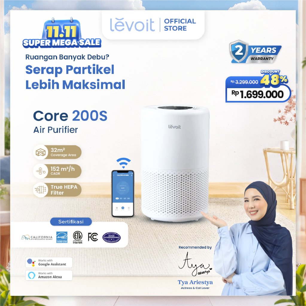 Levoit Air Purifier Core 200S Smart Wifi True Hepa Filter Original Pembersih Udara