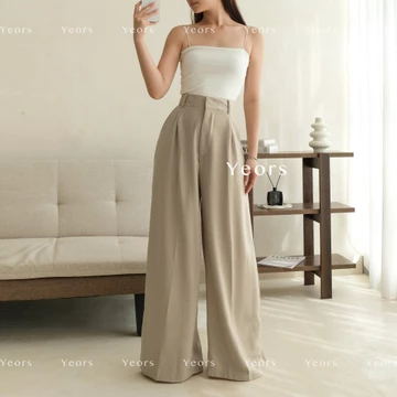 YEORS Hana Pants Celana Wide Kulot Polyester Anti Kusut Trousers Kantor Formal Casual Woman