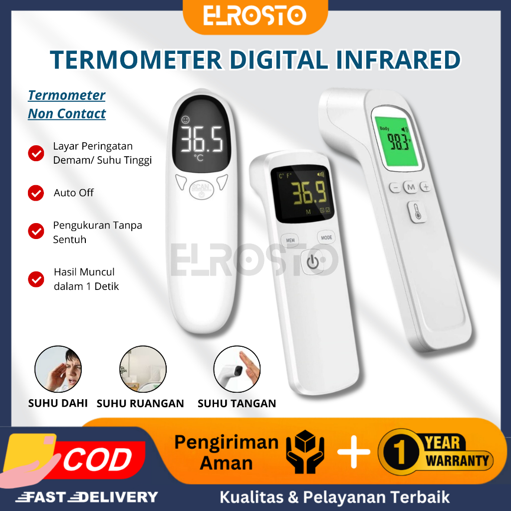 Jual ELROSTO Termometer Digital Infrared Non Kontak Suhu Tubuh Akurat ...