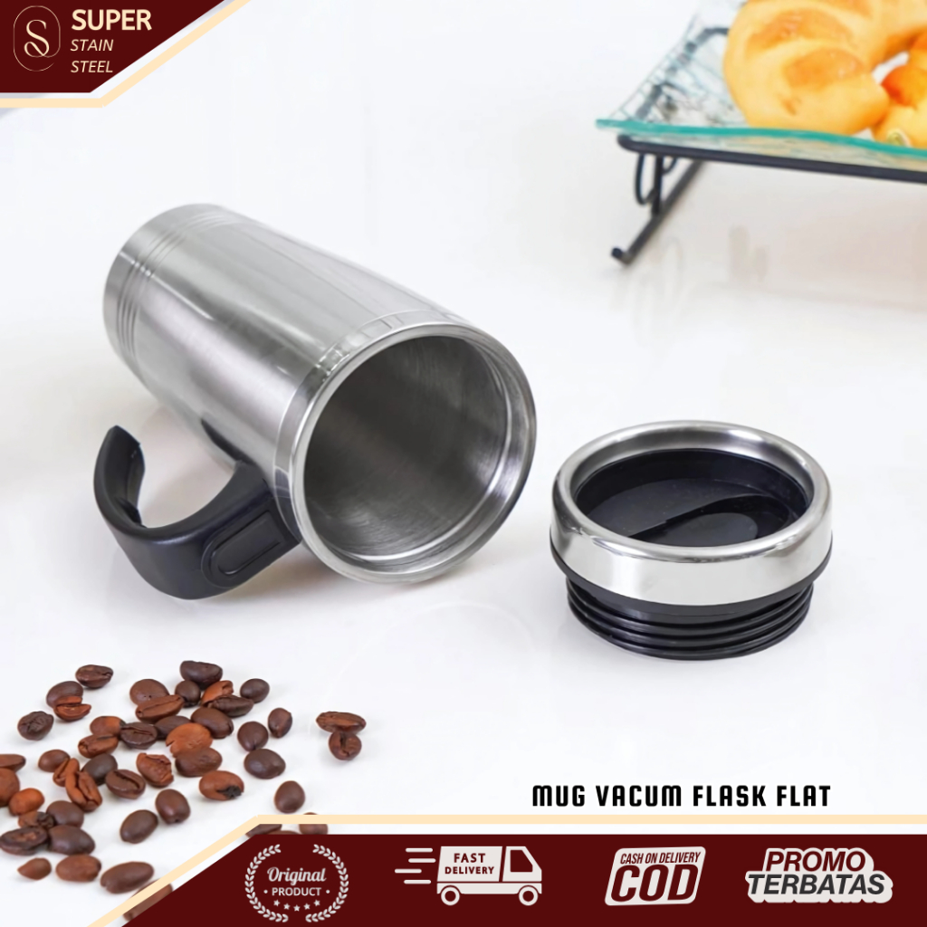 Jual SUPER STAIN STEEL - Mug Vacum Flask Flat | Tempat Minum Panas ...