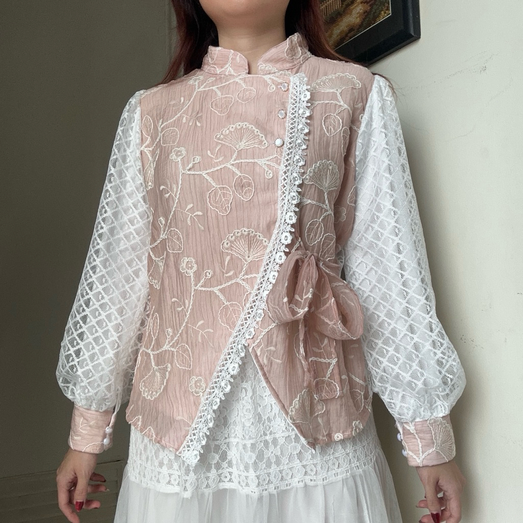 Jual Tissa Top atasan blouse kebaya renda tensel bordir full furing ...