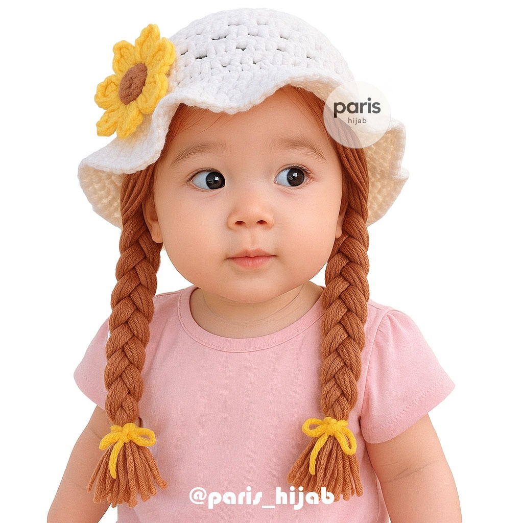Jual Topi Bayi Wig Kepang Rajut Handmade – Kupluk Rambut Palsu Bayi ...