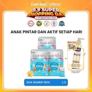 Coolvita 3 Box DHA Gummy Minyak Alga Omega 3 Alternatif Minyak Ikan | Suplemen Otak Anak Berprestasi, Bantu Fokus & Daya Ingat | BPOM & Original