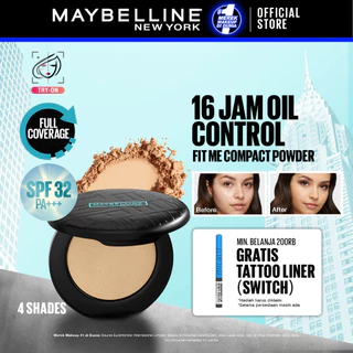 MAYBELLINE OFFICIAL Fit Me Matte + Poreless 16 Jam Oil Control Compact Powder SPF 32 PA+++ Make Up Bedak Padat bebas minyak tahan 16 Jam bedak tabur Makeup Cushion Foundation Bedak Padat Concealer BB Cream Foundation Waterproof Skin Tint Fondation