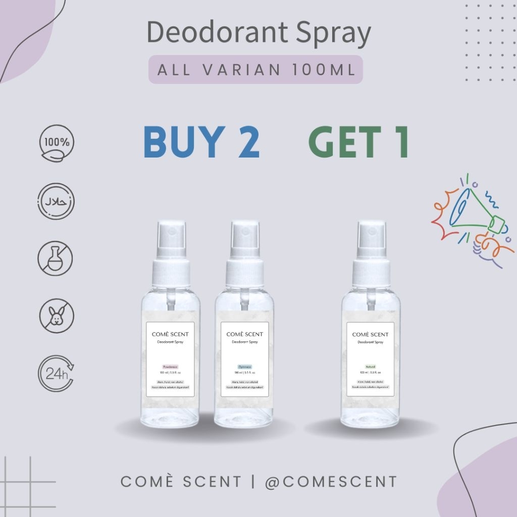 Jual PROMO - Deodorant Spray tawas 100ml by Come Scent (BUY 2 GET 1 ...