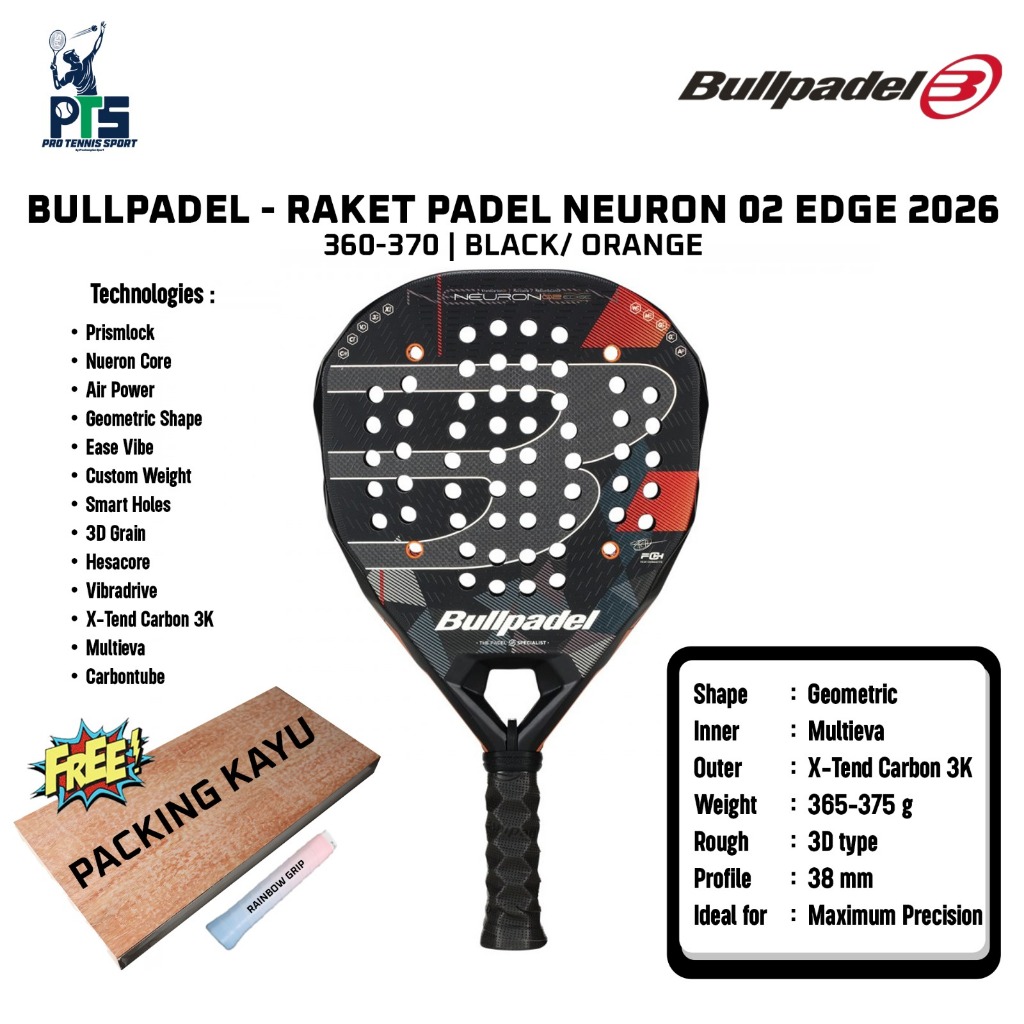 Jual Raket Padel BULLPADEL Neuron 02 Edge 2026 360-370G Black Orange ...