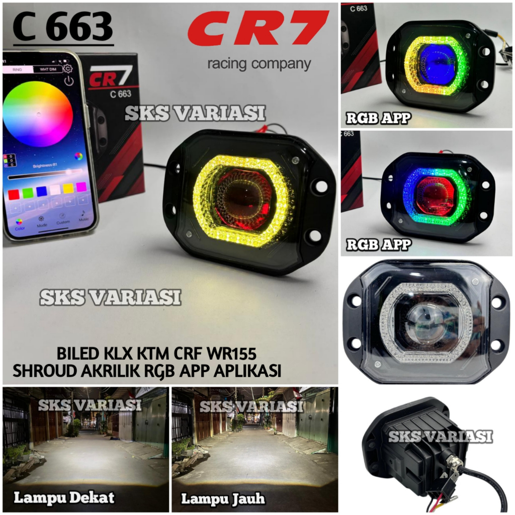 Jual CR7 C663 - Lampu Tembak Biled RGB APP KLX CRF KTM WR155 Plus Devil ...