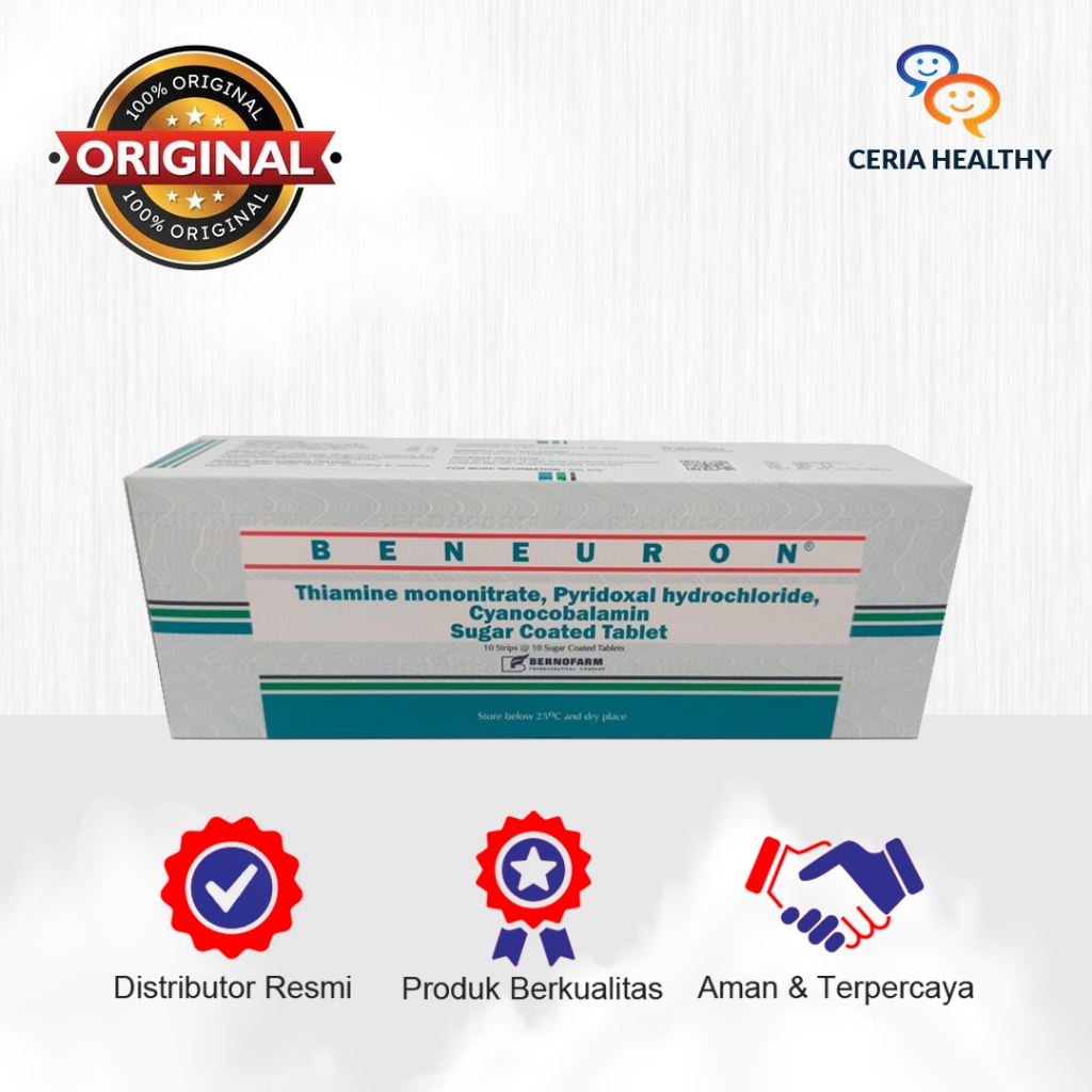 Jual Beneuron Vitamin B1 B6 B12 100mg 200mg 100mcg Tablet salut Gula ...
