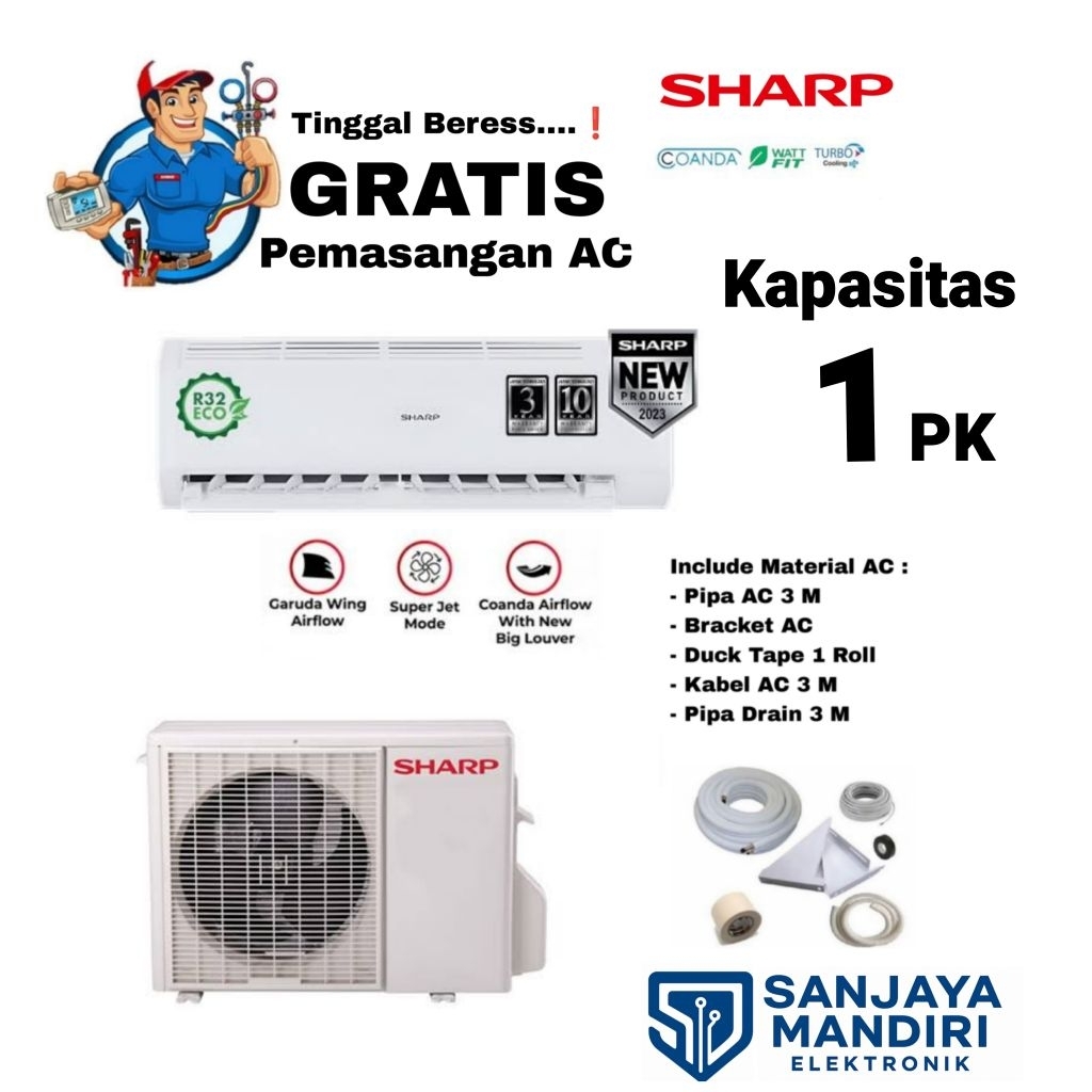 Jual FREE PEMASANGAN! SHARP AC Split 1 PK Turbo Cooling R32 AH-9BEY ...