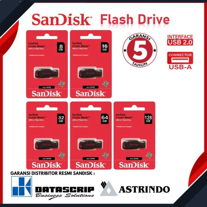 Jual FLASHDISK SANDISK CRUZER BLADE 8GB 16GB 32GB 64GB 128GB USB2.0 ...
