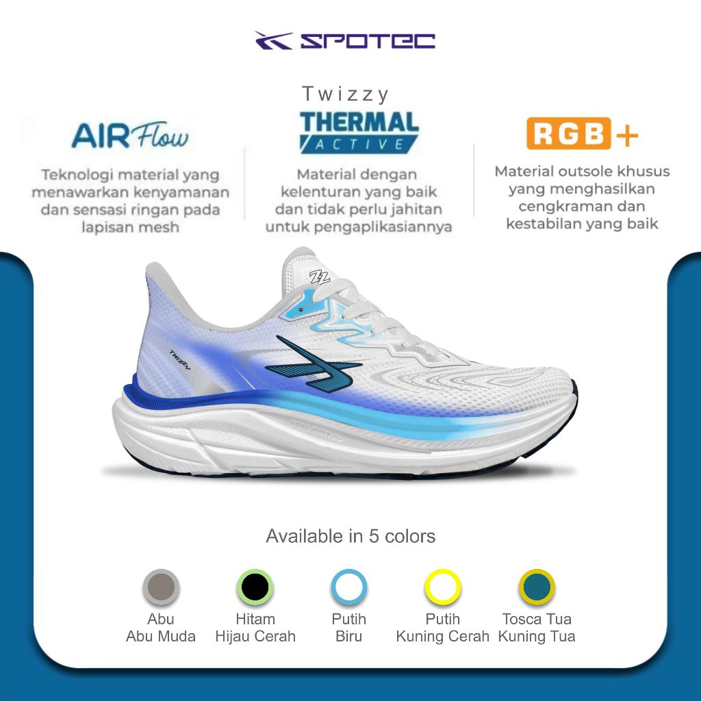 Jual SPOTEC Sepatu RUNNING Artikel TWIZZY-Putih/Biru | Shopee Indonesia