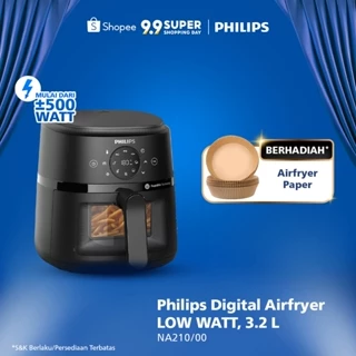 BARU! Philips Airfryer Low Watt 500W Transparan BEST COMPACT SIZE 3.2L NA210/00. Air fryer multifungsi digital layar sentuh, air fryer philips - Rapid Air Technology - Hitam