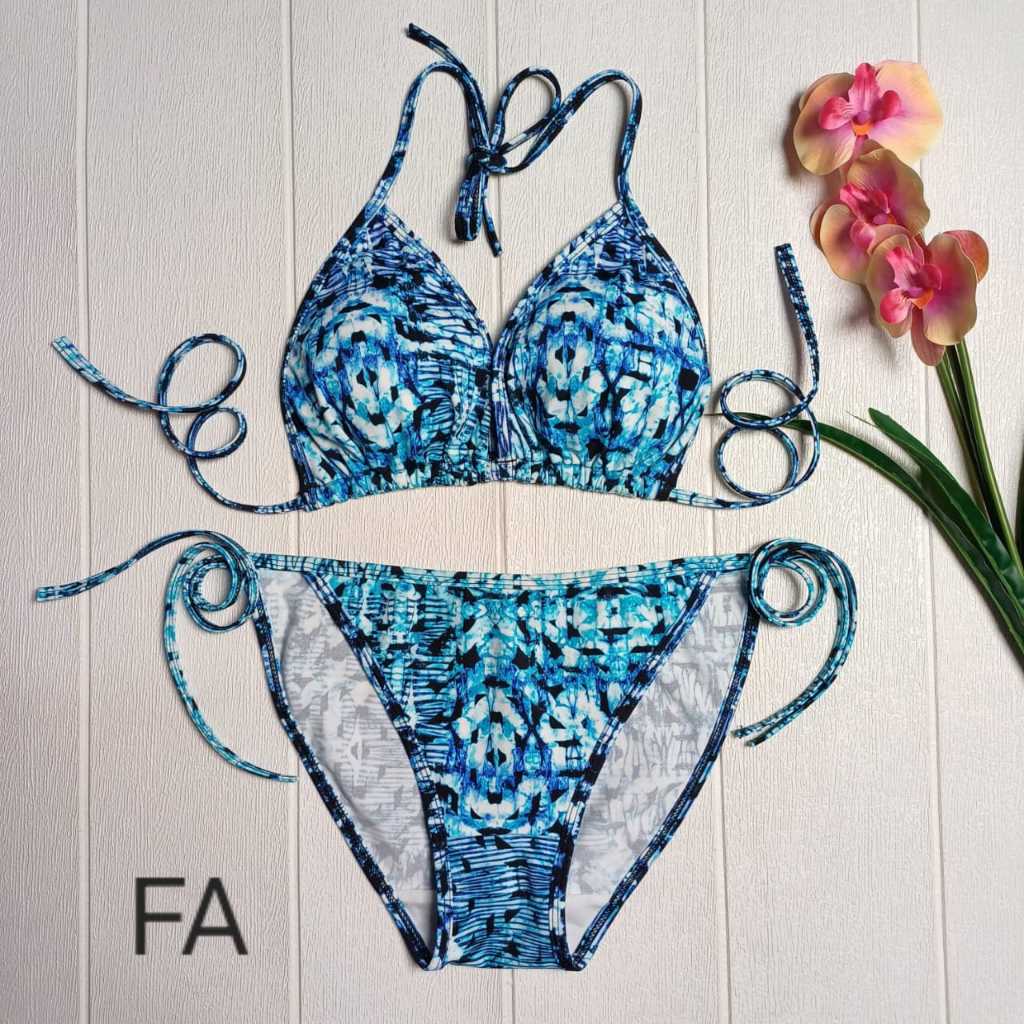 Blue Floral Print Women's Secret Bikini Top Jual Baju Renang - Main Image