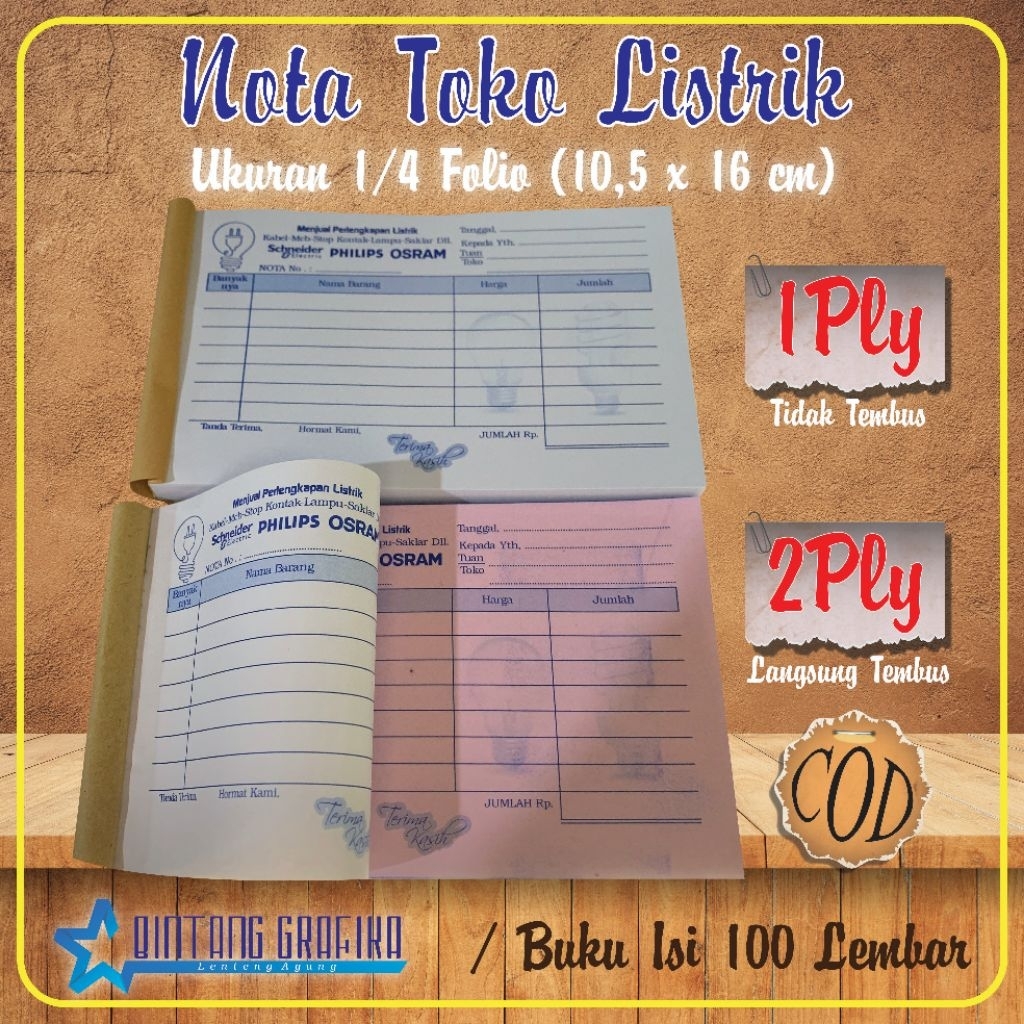 Jual NOTA TOKO LISTRIK 1PLY & 2PLY (10,5x16 cm) isi 100 lembar | Shopee ...
