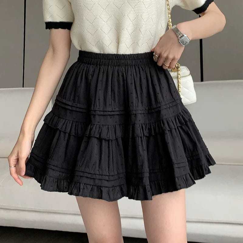 Jual Skirt Ruffle Aksen Dua Susun / Skort A-Line Cewek Bahan Polo Linen ...