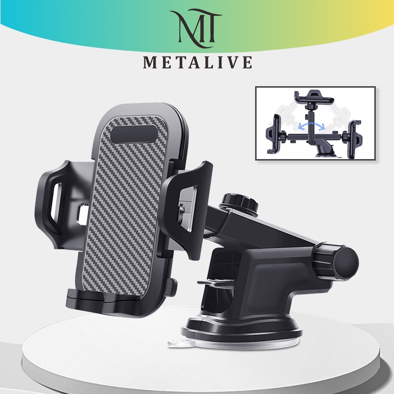 METALIVE Phone Holder Mobil Cangkir Hisap Untuk Dashboard Atau Kaca Serat karbon Car Holder 360° Derajat Universal