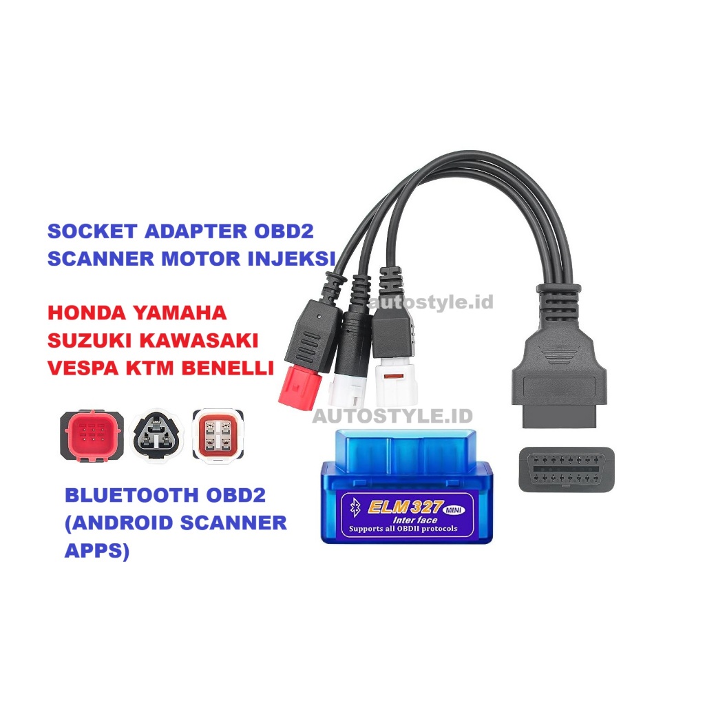 Jual Soket Adapter OBD2 3-in-1 untuk Riset Motor Injeksi Yamaha Honda ...