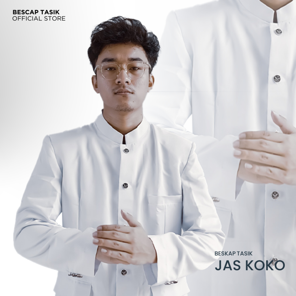 Jual Beskap Jas Koko Pria Muslim Premium Putih Polos Motif Saku Tutup S ...