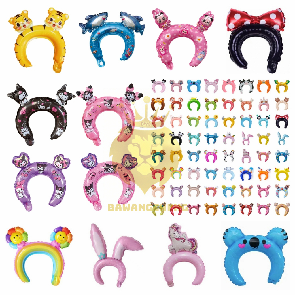 BAWANGCHENG ( isi 50 pcs )Balon Foil Bando Karakter Hewan Lucu Balon 3D  / Animal Head Band Balon Bando Ulang Tahun Anak