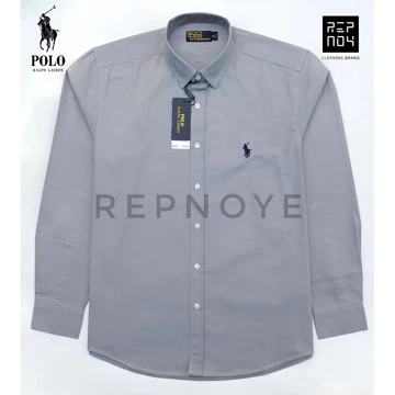 Repnoye Kemeja Pria Lengan Panjang Catton Twill Sueding Kemeja POLO'S Putih Pria Long Sleeve