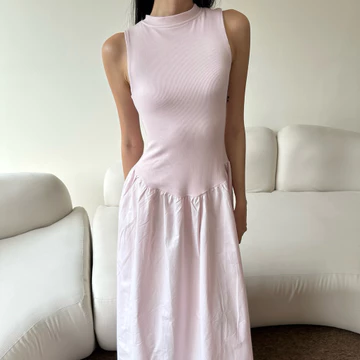 THALIA DRESS ROOHA Basic Drop Waist Ribbed Cotton Maxi Dress Wanita