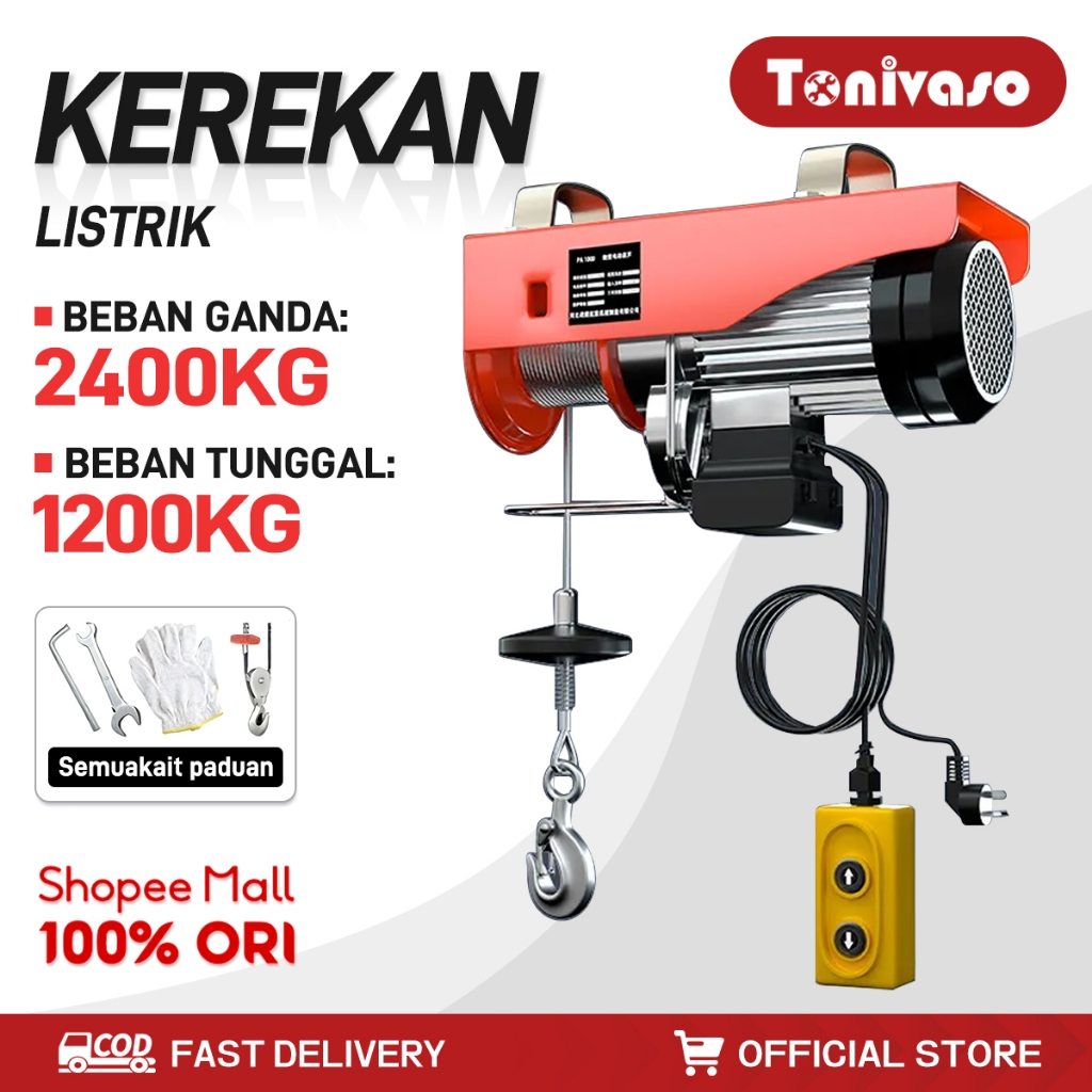 Jual Tonivaso Electric Hoist Wire Rope Katrol Mini Listrik Panjang 12 ...