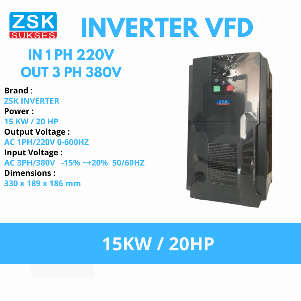 Jual Inverter VFD Frequency 15 KW Input 1 Phase 220V Output 3 phase ...