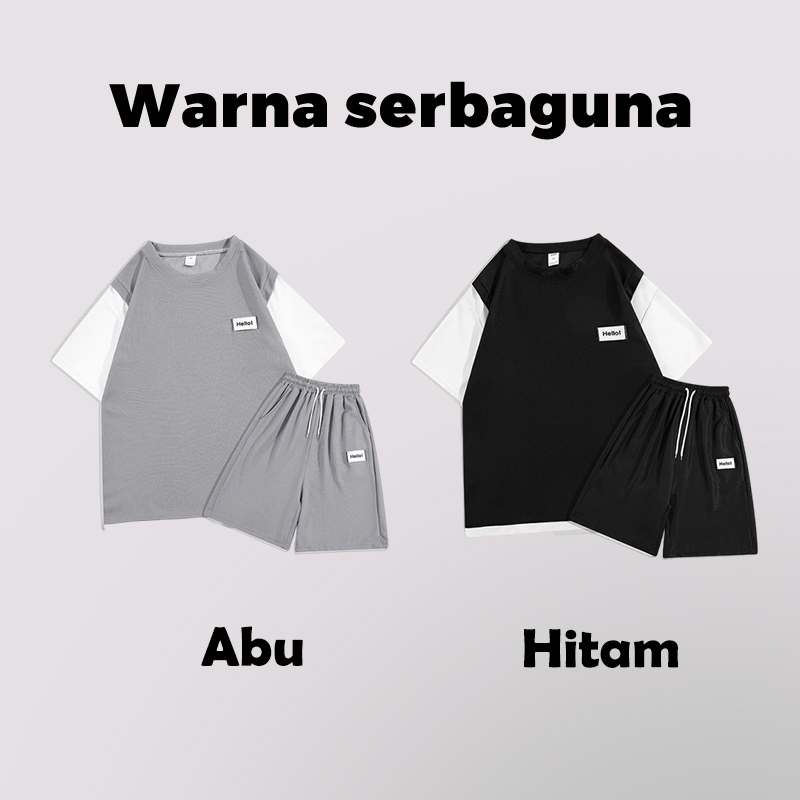 Jual Baju set pria kaos Korea oversize outfit cowok keren setelan ...