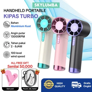 (GIFT POUCH) Skylumba & JQVITEK High-Speed 100 Gear Kipas Mini Portable Angin Kencang 100 Level Kecepatan Putaran Baling-Baling Logam Angin LED Display - FN30E