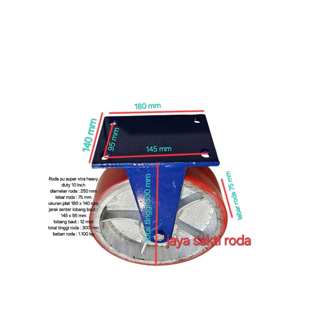 Jual Roda pu 10 inch super xtra heavy duty kaki biru taiwan type mati ...