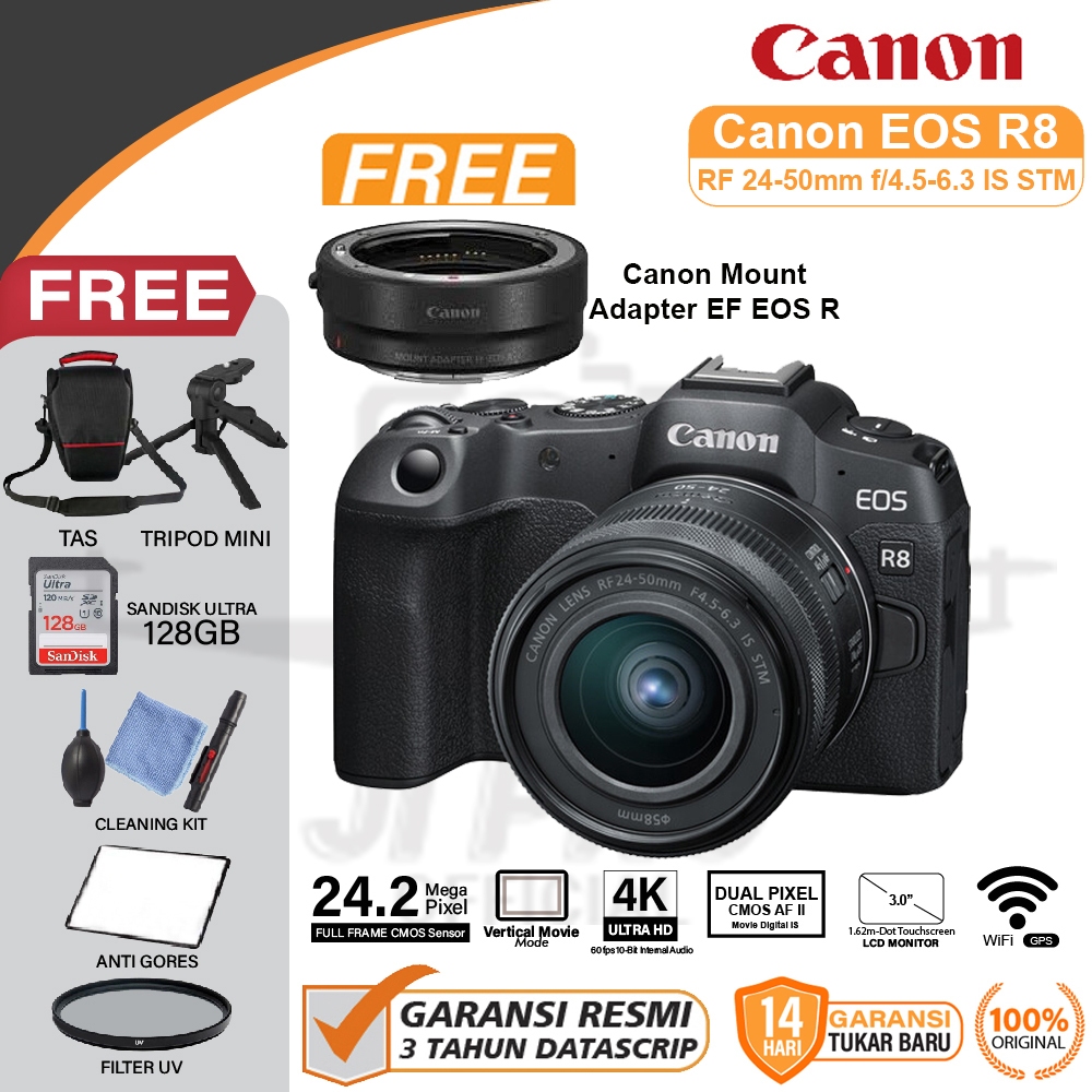 Canon EOS R8 kit 24-50mm IS STM Mirrorless Digital Camera Garansi Resmi