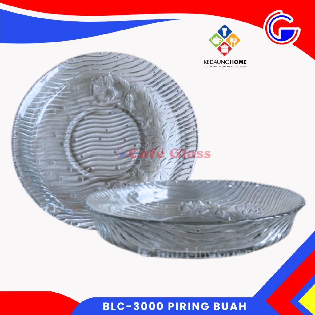 Piring Buah Kaca Motif Bunga Transparan - Nampan Kaca Aesthetic - Piring Saji Blc-3000 Kedaung